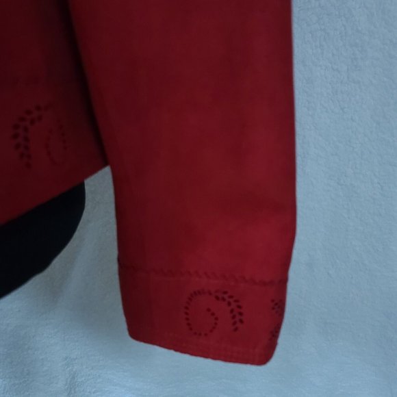 Conrad C Collection Womens 14 Red Faux Suede Full Zip Long Sleeve Jacket - Picture 7 of 16